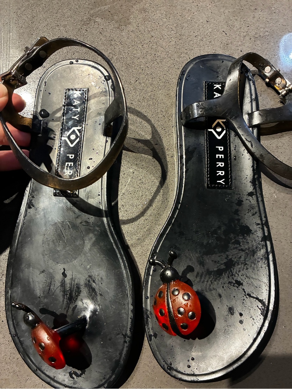 Katy Perry Collections Black Sandals with Red Ladybug Toe